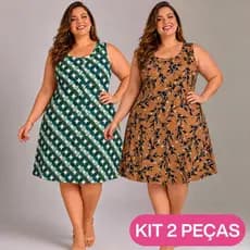 KIT 2 Vestidos Plus Size Regata Estampados Confortável e Fresco Verão