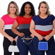 KIT 3 Blusas Feminina Tricolor Malha Fria Confortável Dia a Dia M ao GG