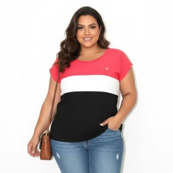 Blusa Feminina Tricolor Malha Fria Confortável Dia a Dia M ao GG