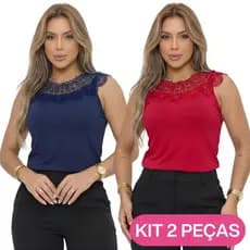 KIT 2 Regatas com Renda Feminina Blusinha Confortável Básica Elegante
