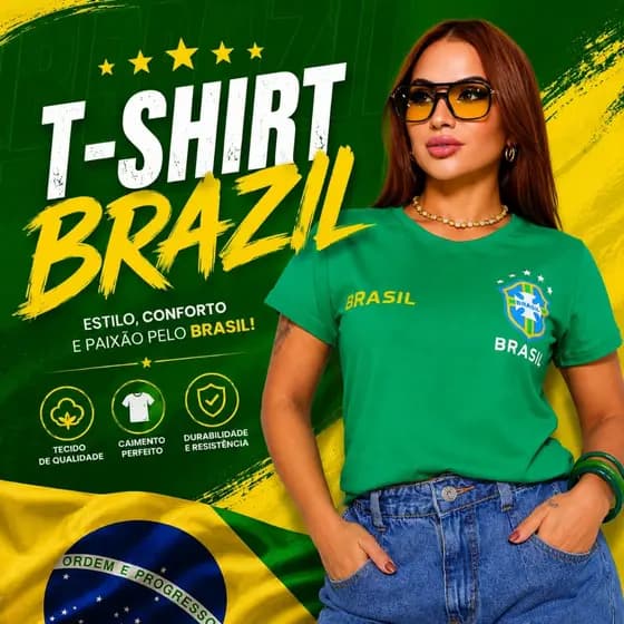 Camiseta Feminina Brazil Baby Look T-Shirt Algodão Canarinho Seleção