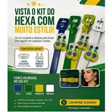 KIT de Acessórios 4 Cintos e 1 Par de Brincos Amarelo Azul Verde e Branco Brasileira Torcedora Copa