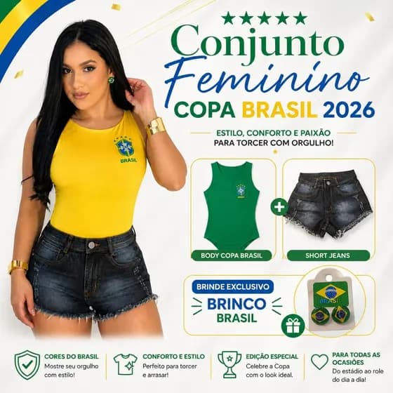Conjunto Feminino 2026 Body Suplex Regata Shorts Jeans Brinco de Brinde