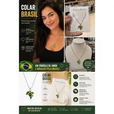 Colar Mapa do Brasil dourado kit patriota fashion luxo estilo e charme