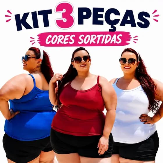 KIT 3 Blusas de Alcinha Plus Size Viscolycra Cores Sortidas Blusinhas Regata