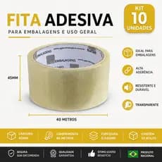 Kit 10 Fitas Empacotamento Adesiva Caixa Embalagem E-Commerce Papelão (45mm x 40m)