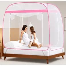 Mosquiteiro Tenda Cama Casal E Queen 160x200cm   Rosa Dobrável 2 portas Portátil