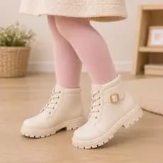 Bota Infantil Menina Coturno Delicado Moderno Botinha Infantil Tratorada Cano Baixo Estilosa Macia Lançamento