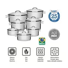 Jogo De Panelas Inox 7 Peças Fundo Triplo Solar Tramontina