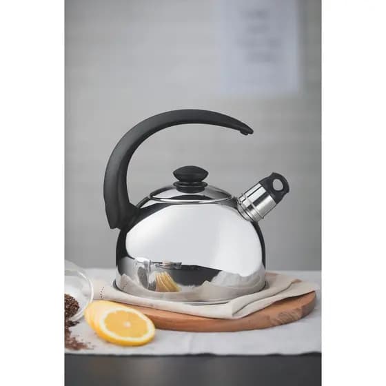 Chaleira Tramontina com Apito em Aço Inox Cabo Preto 2,1 L