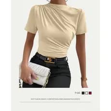 Camisa Feminina  Detalhes Plissados Slim Blusa Elegante para Festa e Estilo Casual