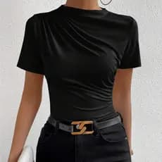 Camisa Feminina Plissada Blusa com gola alta, mulher, causal, social e festa