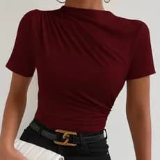 Blusa Feminina Drapeada Camisa Gola Alta / Detalhes  Plissado Feminino Trabalho