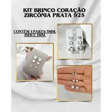 Kit Brinco Zircônia Coração Prata 925 | Brilho Intenso e Alta Qualidade Sofisticado