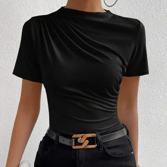 Blusa Feminina Plissada Camisa com gola alta, mulher, causal, social e festa