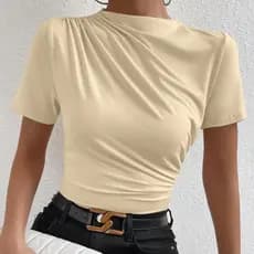Camisa Feminina Slim Blusa Gola Alta Casual Elegante Social