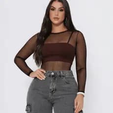 Bory Tule Body Feminino Virginia Manga Longa Blusa Feminina Manga Longa Influencer Balada Festa