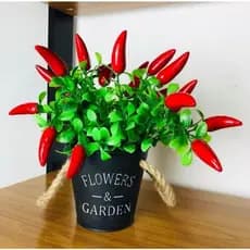 Arranjo Completo Vaso Garden Preto + Buque Pimenta Arranjinho Decorativo