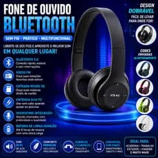 Fone de Ouvido Bluetooth: Sem Fio, Rádio FM, Entrada SD e Microfone – Som Hi-Fi e Design Dobrável Envio Aleatorio