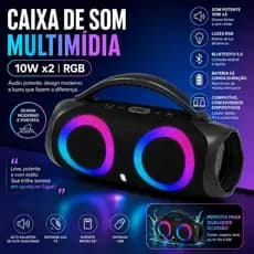 Caixa de som Bluetooth Portátil Com Led RGB 22cm Portátil FM USB TWS 10Wx2 Para Praia, Festa ou Viagem