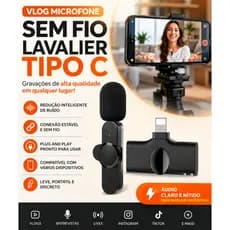 KIT 2 Microfones Lapela Wireless Sem Fio K9 Vlog Tipo-C ou Iphone