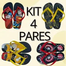 Kit 4 Pares de Chinelo Juvenil Masculino Personagem Super Heroi Promocao