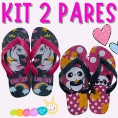 Kit 2 Pares de Chinelo Infantil Feminino Menina Super Personagens