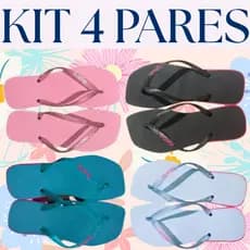 Kit 4 Pares de Chinelo Feminino Adulto com Glitter Barato Promocao