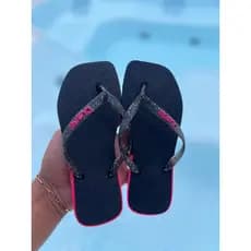 Chinelo Feminino Adulto Bico Quadrado Com Gliter Super Brilho Queridinho