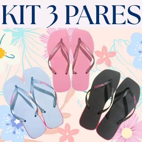 Kit 3 Pares de Chinelo feminino Adulto com Gliter Envio Imediato
