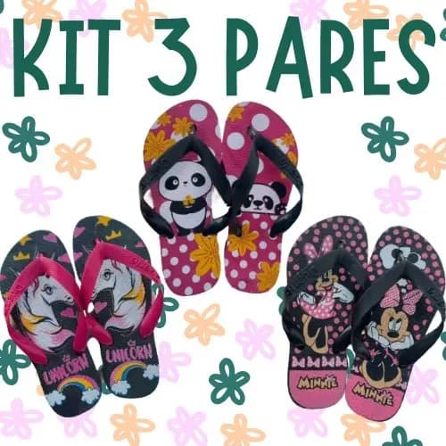 Kit 3 Pares de Chinelo Infantil Menina Feminino Leve Macio Mais Vendidos