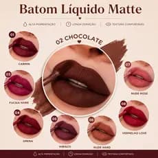 Batom Líquido Matte Mahav 4 ml 8 cores disponíveisCombina com Tudo