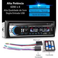 Aparelho Som Automotivo Rádio 25W De Carro Bluetooth Pendrive SD Rádio Aux In Mp3 Player Multicolor Visor Led JSD-520