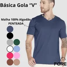 Camiseta Básica Gola V Algodão Moda  505254-C1