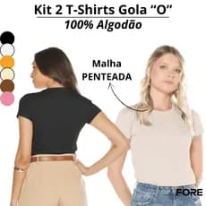 KIT 2 Blusas Camisetas Básicas Femininas 100% Algodão 505306-K2