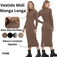 Vestido Midi Manga Longa Canelado 080398-A