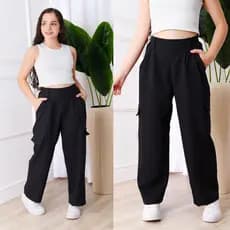 Calça Cargo Pantalona Juvenil Preto, Bege, Fúcsia, Azul, Verde Militar no tecido de Alfaiataria 10 12 14 16