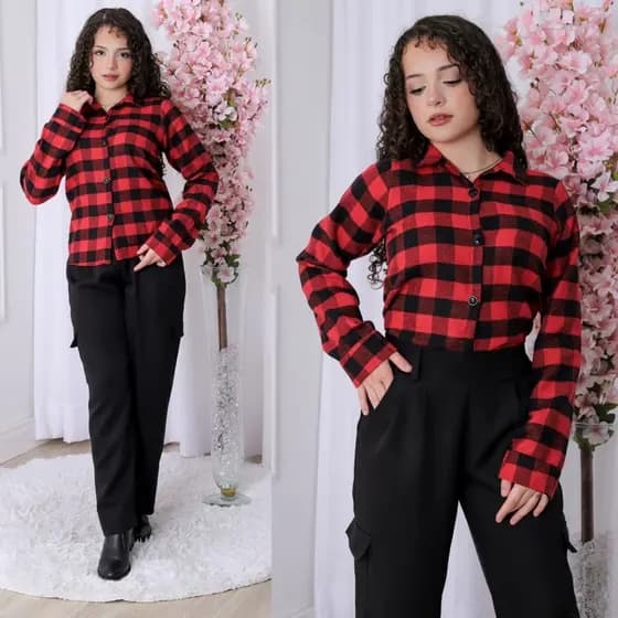 Camisa Xadrez Flanelado  Unissex com Botões Para Festa Junina Infantil e Juvenil Disponível em Varios Tamanhos 2 a 16