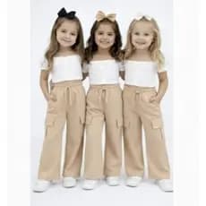 Calça Alfaiataria Luxo Infantil e Juvenil Menina 4 a 8  Cargo Moda Blogueira Menina