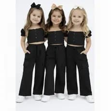 Calça Alfaiataria Luxo Infantil e Juvenil Menina 4 a 8  Cargo Moda Blogueira Menina preto