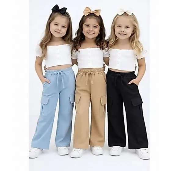 Calça Alfaiataria Luxo Infantil e Juvenil Menina 4 a 8  Cargo Moda Blogueira Menina nude