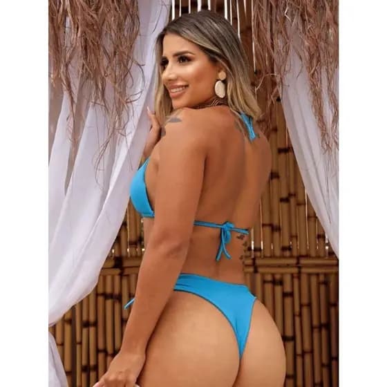Calcinha e Biquini Fio Duplo Semi Fio Dental Biquini Cortininha Canelado