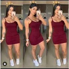 vestido canelado alça fina tubinho