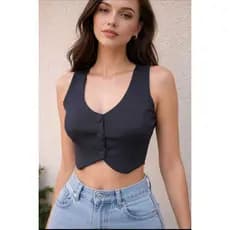 colete feminino curto com botão frontal