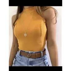 Blusa Gola Alta Canelada Regata Feminina Com Bojo