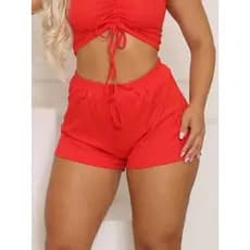 Shorts Feminino Malha Canelada Liso Cintura Elástica Moda Feminina