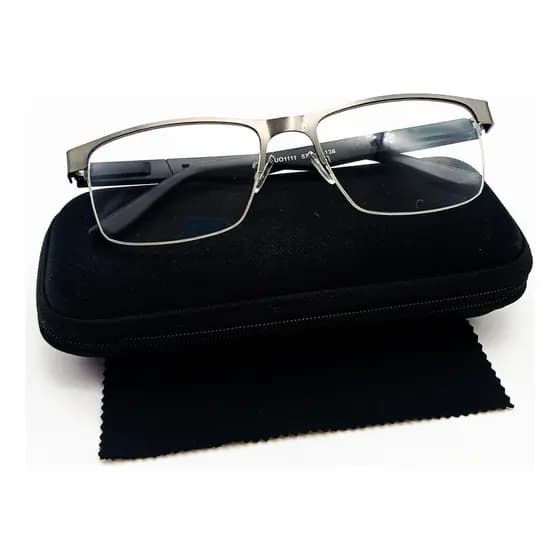 Óculos Sem Grau Armação Metal Fio Nylon Meia Lua Haste Emborrachada Masculino Resistente
