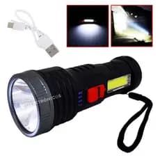 Lanterna Potente Tática Com Luz Lateral LED Recarregável USB LT8931
