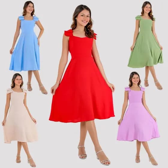 Vestido Feminino Infantil Juvenil Midi Longo Regata Confortável