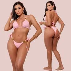 Biquíni Feminino Cortininha com Bojo Removível  Calcinha Asa Delta Praia Verão